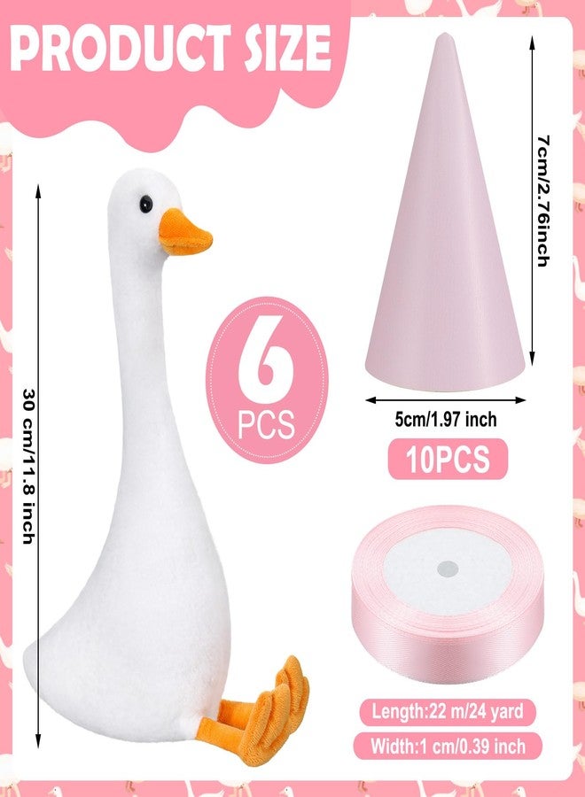 Blueweenly 6 Sets One Silly Goose Party Favor 11.8 Inch Plush Stuffed Animal Adopt a Goose Party Favor with Mini Hat Ribbon for Girl Boy Baby Shower 1st Birthday Decoration Gift(Pink,Cute Style) - Image 2